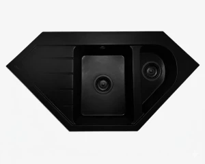 Zlewozmywak kuchenny zlew granitowy jednokomorowy czarny syfon czarny CORA