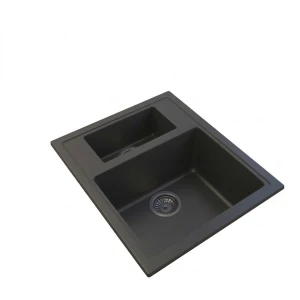 Zlewozmywak kuchenny zlew granitowy półtorakomorowy czarny syfon czarny SOA