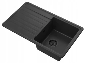 Zlewozmywak kuchenny zlew granitowy jednokomorowy czarny syfon czarny CYTRO