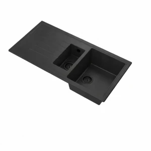 Zlewozmywak kuchenny zlew granitowy półtorakomorowy czarny syfon czarny SOR