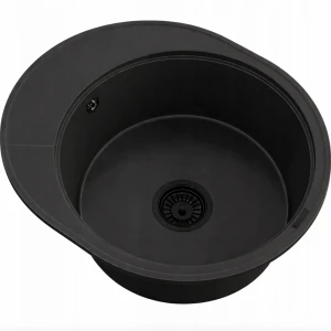 Zlewozmywak kuchenny zlew granitowy jednokomorowy czarny syfon czarny SOMA