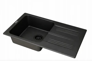 Zlewozmywak kuchenny zlew granitowy jednokomorowy czarny syfon czarny DANO