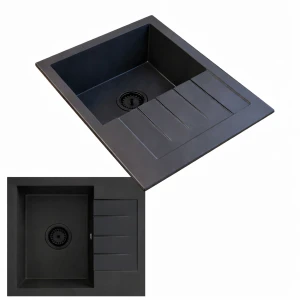 Zlewozmywak kuchenny zlew granitowy jednokomorowy czarny syfon czarny GORT