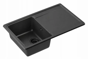 Zlewozmywak kuchenny zlew granitowy jednokomorowy czarny syfon czarny TORE