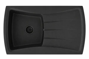 Zlewozmywak kuchenny zlew granitowy jednokomorowy czarny syfon czarny LINCO
