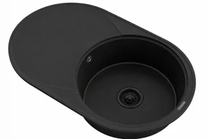 Zlewozmywak kuchenny zlew granitowy jednokomorowy czarny syfon czarny CEVO