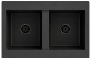 Zlewozmywak kuchenny zlew granitowy jednokomorowy czarny syfon czarny SORA