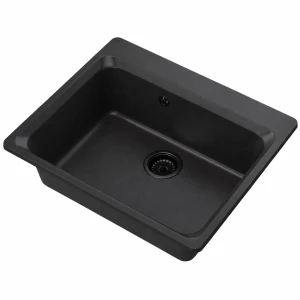 Zlewozmywak kuchenny zlew granitowy jednokomorowy czarny syfon czarny TANO