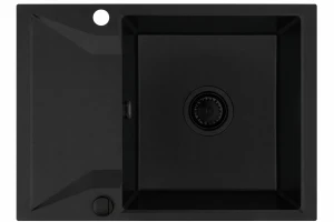 Zlewozmywak kuchenny zlew granitowy jednokomorowy czarny syfon czarny SADO