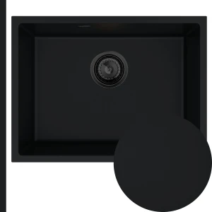 Zlewozmywak kuchenny zlew granitowy jednokomorowy czarny syfon czarny CROP