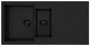 Zlewozmywak kuchenny zlew granitowy półtorakomorowy czarny syfon czarny SOB