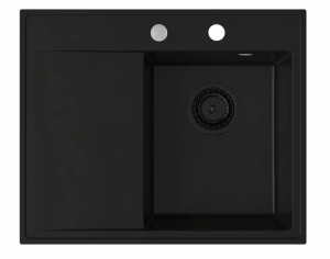 Zlewozmywak kuchenny zlew granitowy jednokomorowy czarny syfon czarny LOTO