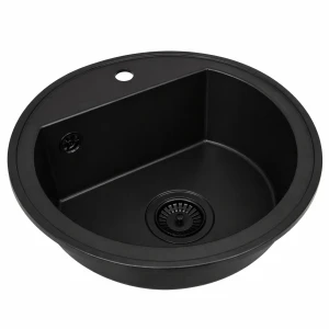 Zlewozmywak kuchenny zlew granitowy jednokomorowy czarny syfon czarny SILA