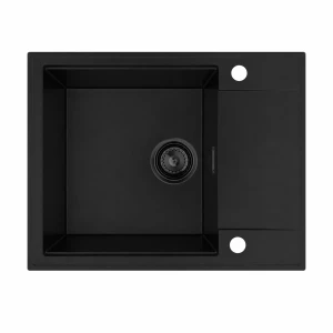 Zlewozmywak kuchenny granitowy jednokomorowy czarny syfon czarny LORAL 55