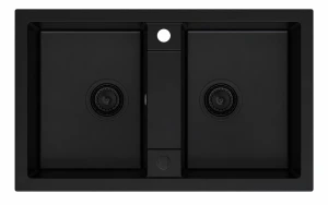 Zlewozmywak kuchenny zlew granitowy jednokomorowy czarny syfon czarny NOVA