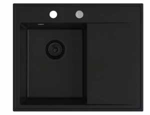 Zlewozmywak kuchenny granitowy jednokomorowy czarny syfon czarny LOTO L