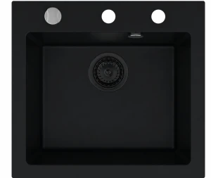 Zlewozmywak kuchenny granitowy jednokomorowy czarny syfon czarny RASSO 50