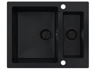 Zlewozmywak kuchenny granitowy 1,5-komorowy czarny syfon czarny RASSO 60
