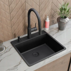 Zestaw - Zlewozmywak Franke MRG 610-52 czarny mat - bateria Pescara - dozownik Atlas