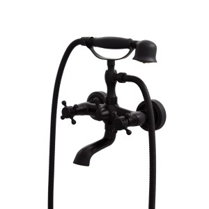 Bateria wannowa ścienna z zestawem natryskowym kran do wanny czarna HANO