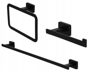 Zestaw łazienkowy czarny: uchwyt na ręcznik + uchwyt na papier + drążek na ręcznik 