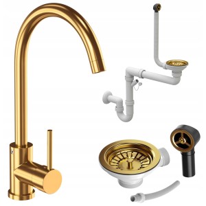 Zestaw złota bateria Beta + złoty syfon jednokomorowy manualny przyścienny