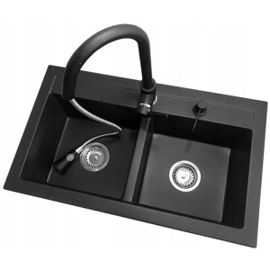 Zestaw Duet - zlew - bateria z wyciągana wylewką - dozownik - syfon