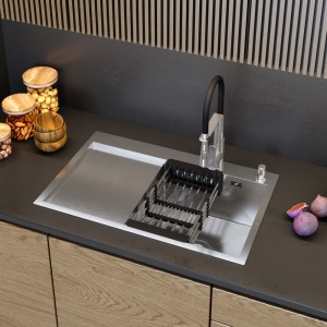 Zlewozmywak stalowy jednokomorowy z ociekaczem prawy - CZARNY lub CHROM