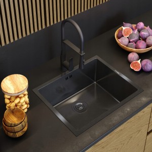 Zlewozmywak stalowy duży jednokomorowy Bari 54 czarny