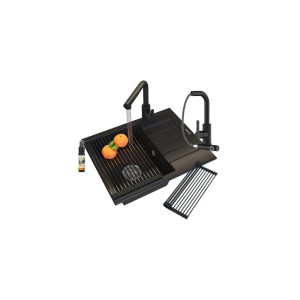 Zestaw Milano - zlewozmywak granitowy czarny - bateria kuchenna - mata - syfon