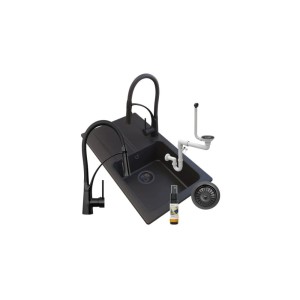 Zestaw Tasos - zlewozmywak granitowy czarny - bateria nexo - syfon manualny