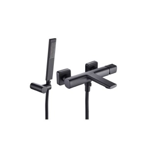Bateria wannowa ścienna z zestawem natryskowym kran łazienkowy czarna TORNA