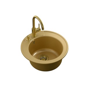 Zestaw: zlew stalowy Quadron ART MORGAN 210 GraniteQ Art Gold + syfon manualny + bateria  + dozownik