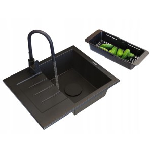 Zestaw Milano - zlewozmywak granitowy czarny - bateria kuchenna - koszyk - zaślepka