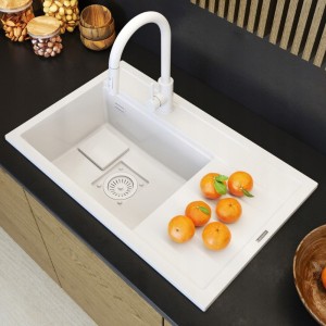 Zestaw granitowy biały bateria kuchenna nowoczesny zestaw Rendo