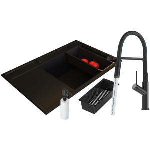 Pyramis zlew granitowy Camea prawy Black Edition + Bateria Flexos