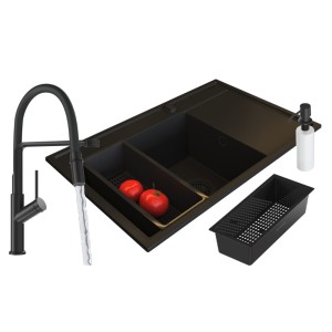 Pyramis zlew granitowy Camea lewy Black Edition + Bateria Flexos