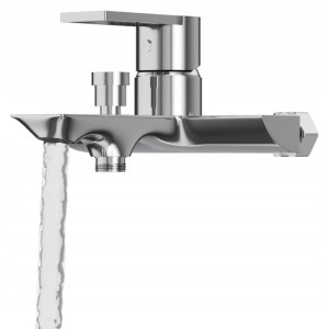 Bateria wannowo-natryskowa ścienna mosiężna ceramiczna głowica chrom RAMO