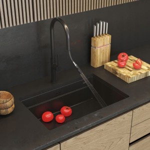 Zestaw Epir70 - zlew podwieszany czarny - bateria kuchenna - syfon