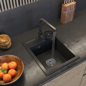 Zlew granitowy czarny nakrapiany - bateria kuchenna - myjka - zestaw Best